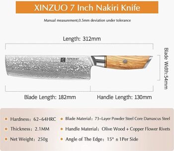 Couteau à découper Xinzuo Damas Nakiri - Série B37 Lan 10