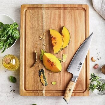 Xinzuo Planche à découper en bois d'acacia avec bac à légumes et canal à jus 3