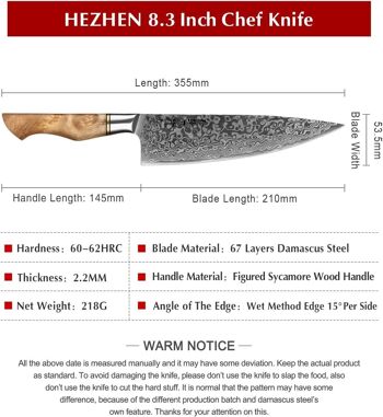Couteau de chef HEZHEN Damas - Série B30 Master 8