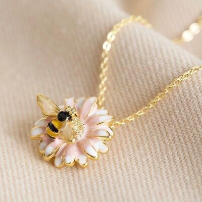 Halskette mit Bienen- und Gänseblümchen-Anhänger in Gold