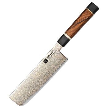 Couteau à découper Nakiri en acier et cuivre de Damas Xinzuo - Série F5C Zhen 1