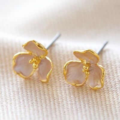 Trillium Flower Stud Earrings in Gold