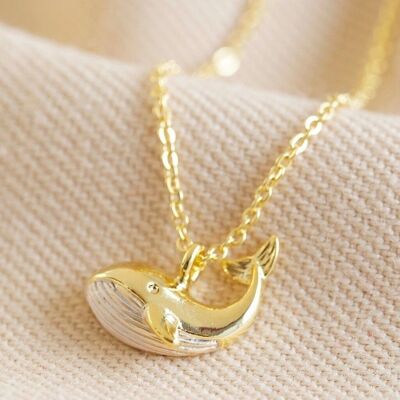White and Gold Whale Pendant Necklace