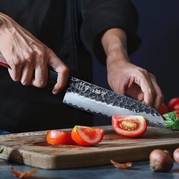 Couteau Santoku en acier composite HEZHEN - Série rétro PM8S 5