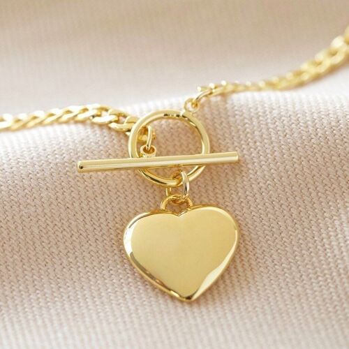 Toggle and Heart Charm Necklace in Gold