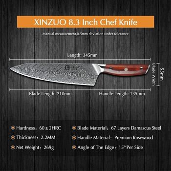 Couteau de chef Xinzuo Damas - Série B27 Yi 9