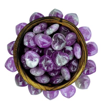 Amethyst geschnitztes geschwollenes Herz (30 mm)