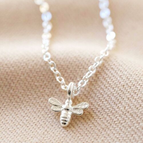 Tiny Bee Charm Choker Necklace in Silver
