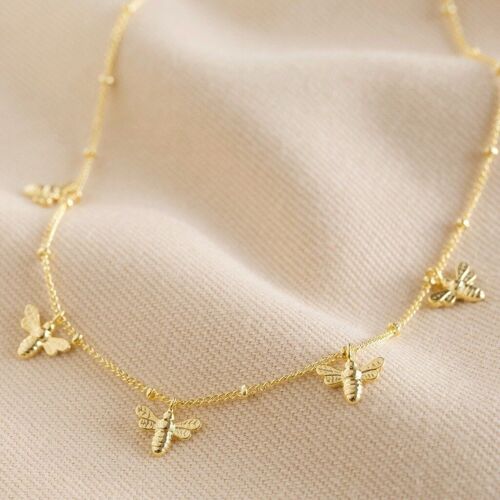 Tiny Bee Charms Necklace in Gold