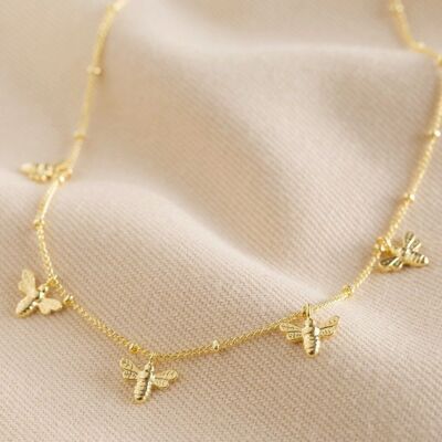 Tiny Bee Charms Necklace in Gold