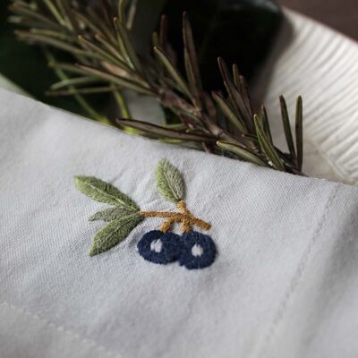 Serviette en tissu motif lin "Olive" 40x40 cm brodée main, lot de 2