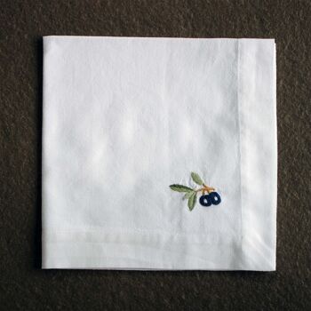 Serviette en tissu motif lin "Olive" 40x40 cm brodée main, lot de 2 2