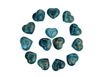 Lot de 10 cristaux de coeur gonflé d'apatite bleue (30 mm) 2