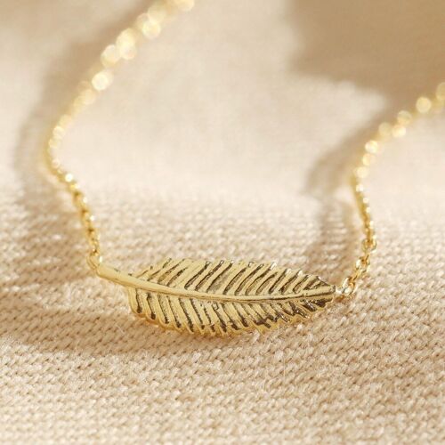 Delicate Gold Sterling Silver Feather Necklace
