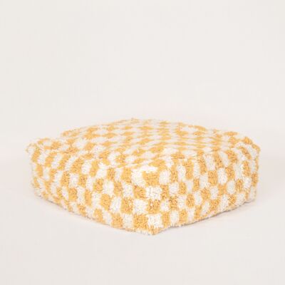 pouf in lana gialla e bianca 60x60 cm