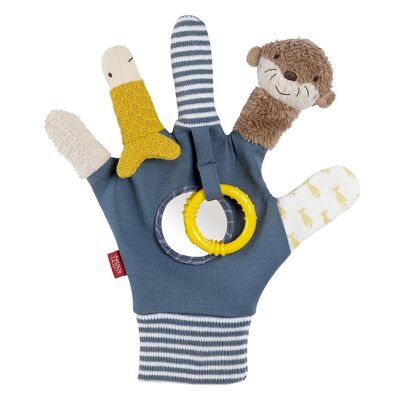Spielhandschuh Otter – Fingerpuppen-Handschuh Otter und Fisch mit Rassel, Greifring, Raschelpapier & Spiegel 