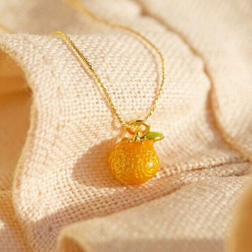 Tiny Orange Pendant Necklace in Gold
