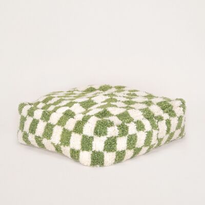 pouf vert et blanc en laine 60x60cm