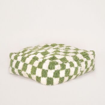 pouf vert et blanc en laine 60x60cm 1