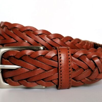 PACK de 10 ceintures AV TRZ-C2H. Ceinture Sport en Cuir Tressé Main, de couleur Cognac pour homme. Tailles S, M, L et XL..