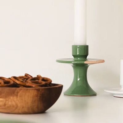 candelabro de pie de cerámica verde