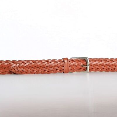 PACK de 10 cinturones AV TRZ-C2M. Cinturón Sport en Cuero Trenzado a mano, en color Cognac para mujer. Tallas XS, S, M, y L