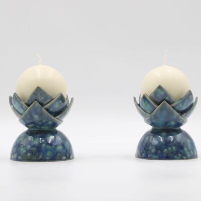 Handgefertigter Kerzenhalter in blau/grünlicher kristalliner Farbe