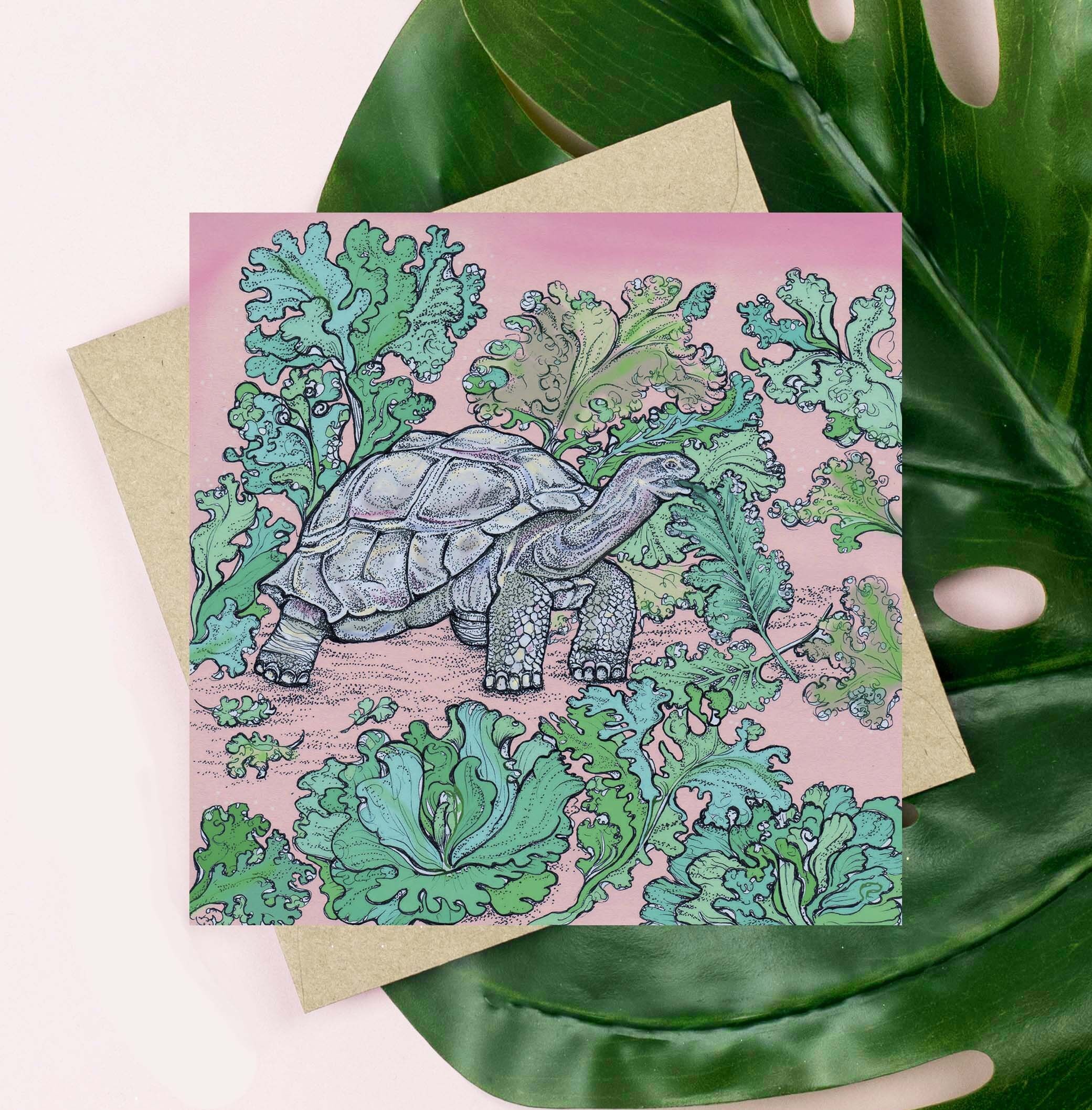 Schildkröte und Salat Grußkarte