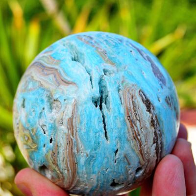 Sfera di cristallo di aragonite blu (70 mm - 90 mm)