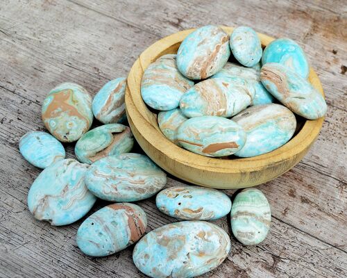 Blue Aragonite Palm Stone (6-10 Pcs) - (50mm - 80mm) 1 kg Lot