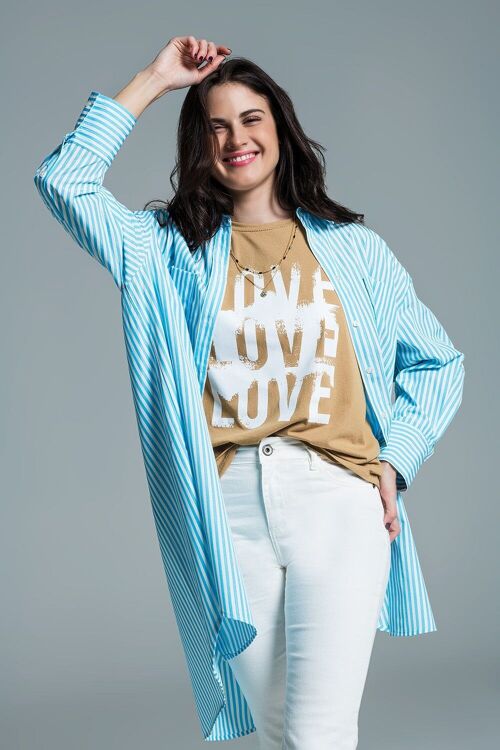 Light blue oversized blouse with white stripes