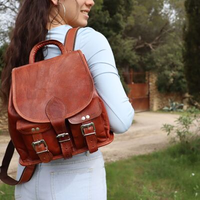 Petit sac à dos vintage en cuir naturel - TIAGO
