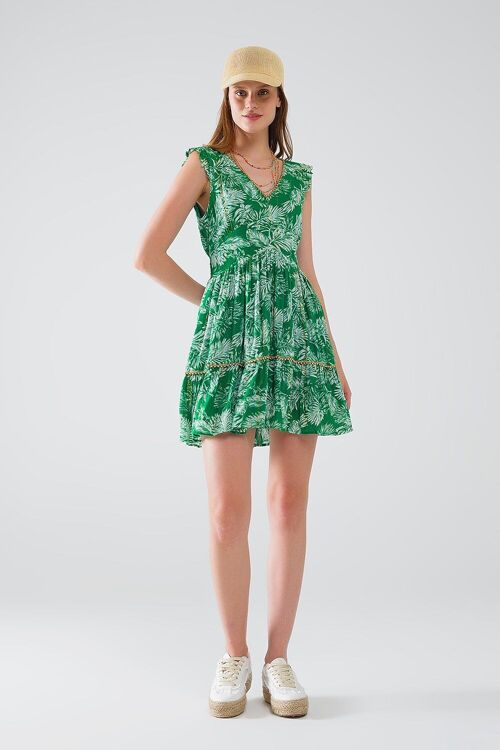 short green boho flower print dress with lurex detail