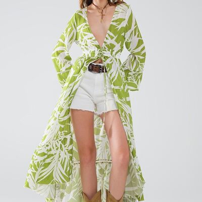 Maxi kimono vert imprimé palmiers tropicaux