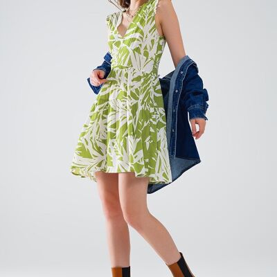 robe courte verte à imprimé palmiers tropicaux