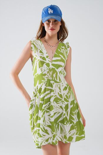 robe courte verte à imprimé palmiers tropicaux 2