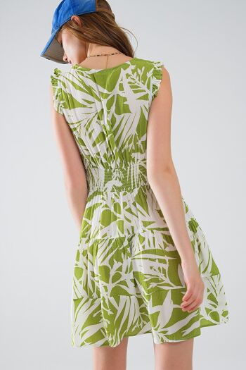 robe courte verte à imprimé palmiers tropicaux 3