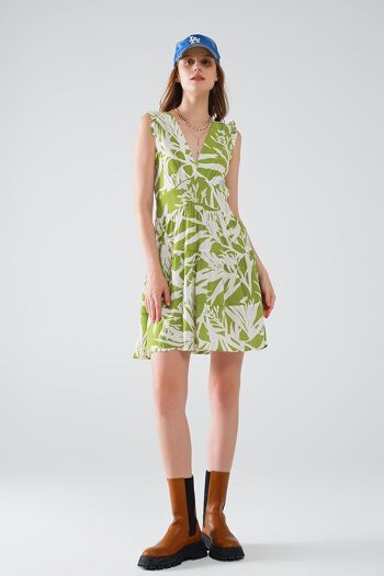 robe courte verte à imprimé palmiers tropicaux 5