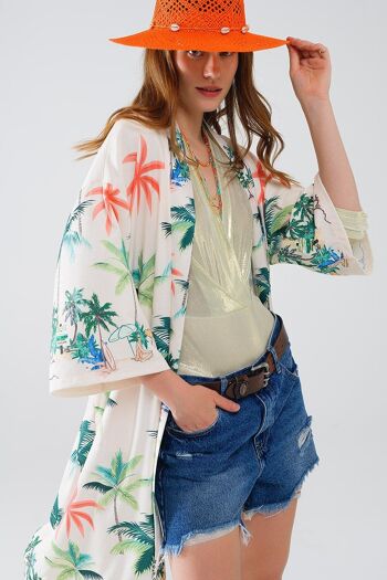 Kimono ouvert crème avec imprimé plage en longueur midi 5