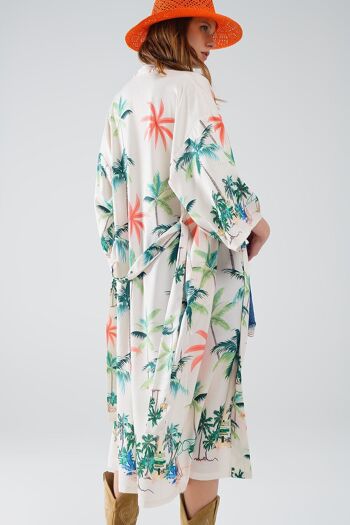 Kimono ouvert crème avec imprimé plage en longueur midi 6