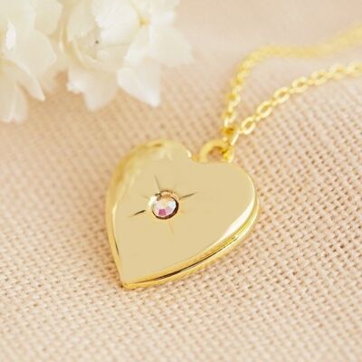 Gold October Heart Locket necklace