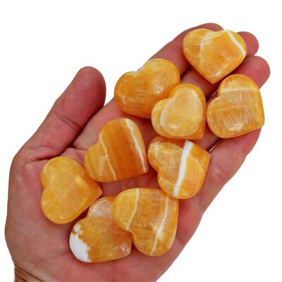 Lote de 10 piezas de corazón de cristal de calcita naranja (30 mm - 35 mm)