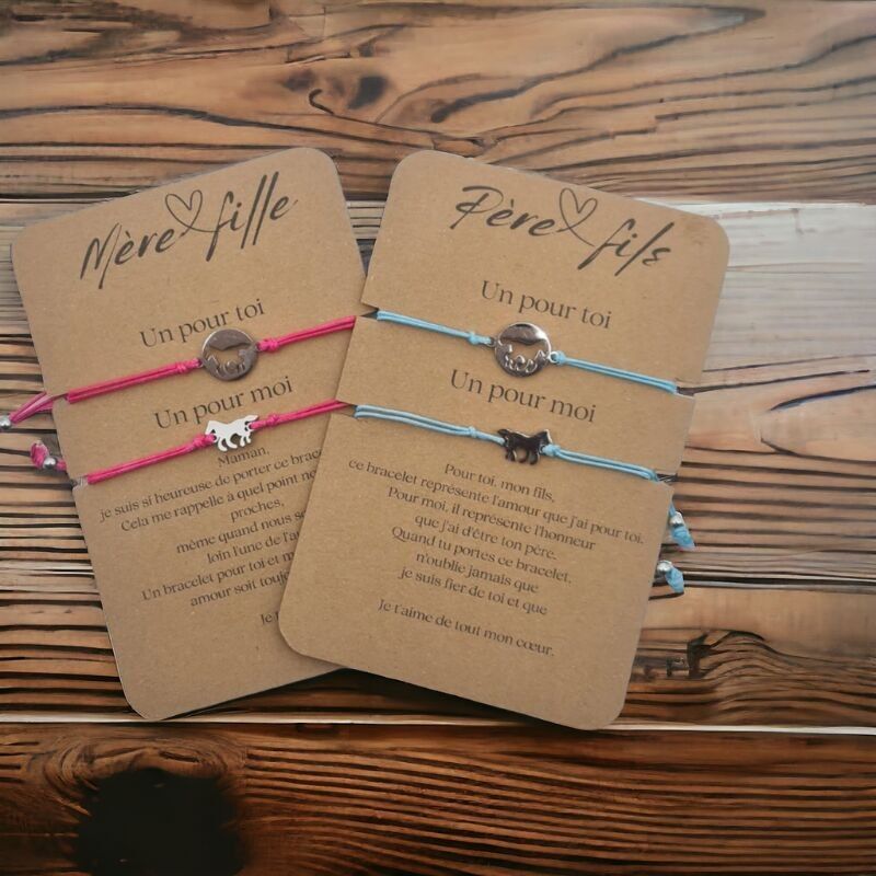 Lot de 2 Bracelets Familiaux Assortis Cheval - Lien Puissant