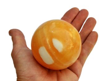 Sphère de cristal de calcite orange (65 mm - 85 mm) 8