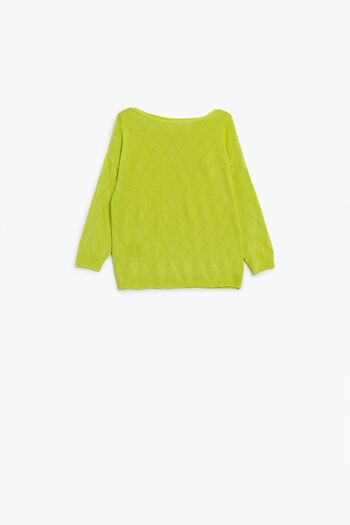 Pull couleur citron vert à imprimé losanges avec col bateau 6