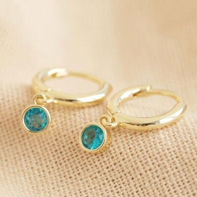 Gold December Birthstone  Blue Zircon Huggies