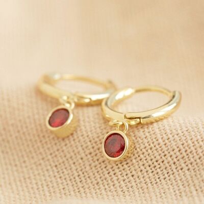 Gold January Garnet Birthstone Huggies