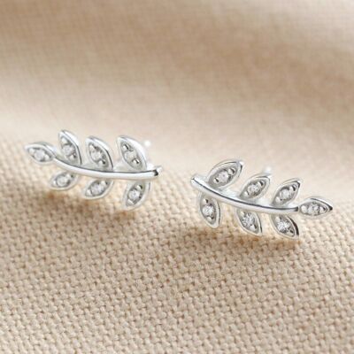 Sterling silver Sparkly Gem Leaf Studs