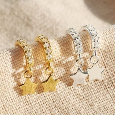Sterling silver Sparkly Gem Star Hoops in Gold