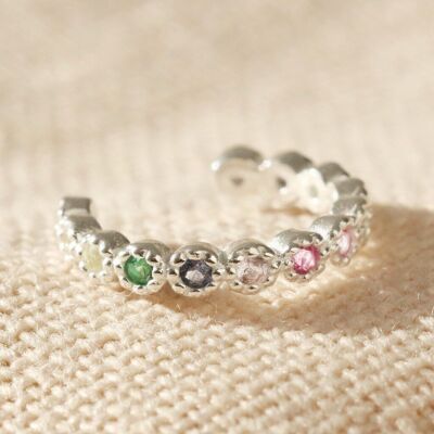 Sterling silver tiny rainbow gem earcuff in Silver